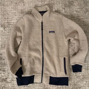 Patagonia Tan Fleece Jacket with Navy Trim